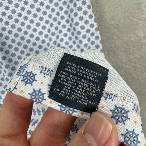 Turtleson Mens XL Polo Shirt Short Sleeve Nautical Helm Print White Golf Casual - Picture 7 of 8